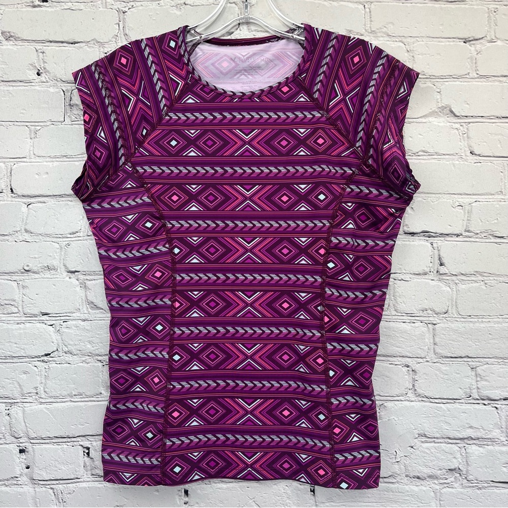 Carve Designs Short Sleeve Rashguard Sun Shirt Purple Geometric Print Sz M